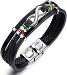Thintom Mens Stainless Steel Genuine Leather Bracelets for Men Cool Spike Wrist Cuff Bracelets with Buckle Clasp Custom Engrave (Infinity)