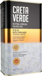 Creta Verde Extra Virgin Olive Oil Greek EVOO – P.D.O. Kolymvari Chania Crete – Cold Extracted Koroneiki Olives   – First Cold Pressed Premium Olive Oil Tin – 3L (101.44 fl oz)