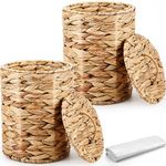 Ctosree 2 Pcs Wicker Trash Can Basket Woven Waste Basket with Lid Bathroom Wastebasket Garbage Bin with 100 Pieces of Trash Bags for Bedroom Farmhouse Home Office Kitchen(Brown, Small)