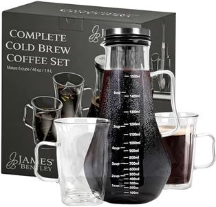 Ice Coffee Cold Brew Maker – 50 oz/1.5L Glass Carafe with Stainless Steel Infuser & Spout, Includes 2 Double Wall Insulated Glasses & Cleaning Brush – Perfect for Iced Coffee & Tea Lovers
