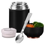 EACHPT Food Flask -500ml Stainless Steel Vacuum Double Walled Insulated Food Jars with Folding Spoon, BPA Free Leakproof Thermal Food Container for Hot and Cold Meals Double Soup Flask