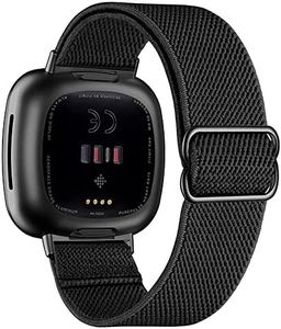 Migeec Correa para Fitbit Versa 3, Correa de Repuesto Deportiva Ajustable de Nailon con Conector de Metal, Negro