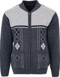 Mens Knitted Cardigan Zip Front Chunky Cable Knit with Front Pockets, Large, Denim