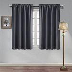 Hiasan Rod Pocket Dark Grey Blackout Curtains 45 Inches Length, Thermal Insulated Room Darkening Short Curtains 2 Panels for Kitchen/Small Window, 52 Inches Width