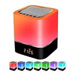 LED Night Light with Alarm Clock Bluetooth Speaker, Touch Sensor Bedside Lamp Dimmable RGB Multicolor Table Lamp, Wireless Speaker Mood Light Bedroom Table Lamp Gift for Teens Girls Boys Women