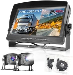 Kit de Cámara Marcha Atras DVR Monitor LCD 9 Pulgadas 2*AHD Camara Trasera Coche Grabación Video, Impermeable IP69/ Visión Nocturna Color/Cable de 2 x 10 m/ 12V-35V para Camion/Bus/Remolques/RV