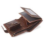 Genuine Leather Wallet - RFID Blocking Wallets Trifold Purse Large Capacity for Men with ID Window Coin Pocket (Coffee)