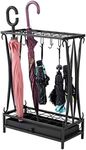 Modern Black Metal Umbrella Stand Holder Storage Rack with Removable Base Drip Tray