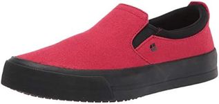 Shoes for Crews Ollie II, Men's, Women's, Unisex Slip Resistant Work Shoes, Water Resistant Slip On Sneakers, Walking Shoes, Red, Men's 9.5 / Women's 11