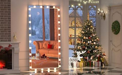 BEAUTME 72" x 36" Vanity Mirror with Lights, Full Length Mirror, Body Mirror, LED Standing/Wall Mounted/Floor Mirror, Makeup Mirror with 28 Dimmable Bulbs(Silver)