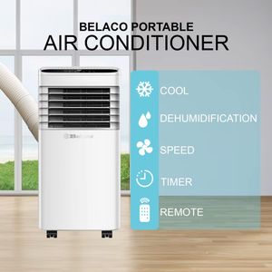 Belaco 9000 BTU Portable Air Conditioner – 4-in-1 Cooling, Dehumidifier, Remote, Dual Window Kit