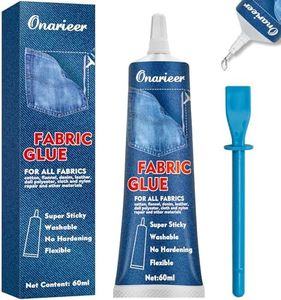 Onarieer 60ml Fabric Glue, Fabric Glue Permanent Clear Washable for Patches Drying Waterproof Fabric Adhesive Glue for All Fabrics, Clothes, Cotton, Flannel, Denim, Leather, Polyester, Doll Repair