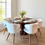Wahson Mid Century Modern Boucle Sherpa Dining Chairs, Curved Wingback Armless Chairs, Upholstered Dining Chair with Hardwood Legs for Kitchen/Dining Room, Set of 6 - White