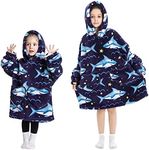 JULGIRL Kid Oversized Blanket Hoodie Animal Sherpa Fleece Wearable Sweatshirt for Teen Super Soft Warm Wearable Sherpa Hoodie Cute Flannel Novelty Hoodies with Pockets for Kids Girls Boys 6-13YR, G-shark, 62-100