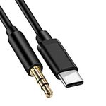 Tranzy USB C to 3.5mm Audio Aux Jack Cable, Type C to Aux Lead Adapter Headphone Stereo Cord, Car Stereo Audio Cable for Android Phones, Tablets, Laptops, Earphones, Speakers, (Black)