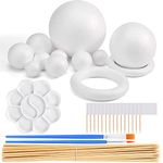 47PCS Solar System Model Foam Ball Kit Includes Mixed Sized Polystyrene Spheres Balls, Bamboo Sticks, Blank Toothpick Flags, Brushes, Paint Tray Palette for School Science Projects