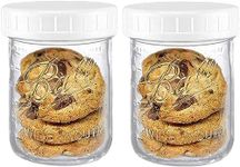 Wide Mouth Mason Jars, Ball Wide Mouth Quart Mason Jars with White Food Storage Plastic Lids, Caps Fit Ball and Kerr Wide Mouth For Storage,Microwave & Diswasher Safe 16 oz （2 Pack）