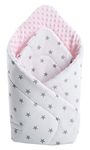 Medi Partners Swaddling Blanket 100% Cotton 75x75cm Double Sided Soft All Year Round Multifunctional Anti-Allergic Babies (Grey Stars with light pink Plush)