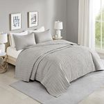 Comfort Spaces King Quilt-All Season Bedding, Gray Bedspread with Double Sided Stitching Design, Soft Summer Blanket Matching Shams Coverlet Kienna Collection (120"x118") 3 Piece