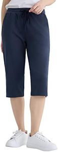 Weintee Women's Petite Cotton Capris with Pockets, Navy, X-Large Petite