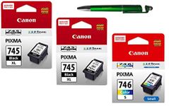 Canon Combo 745XL Twin & 746 Small Ink Cartridge [Set of 3] with ITGLOBAL 3in1 Multi-Function Mobile Phone Stand, Stylus Pen, Anti-Metal Texture Rotating Ballpoint Pen (Very Colors)