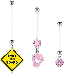 D.Bella 14G Pregnancy Belly Button Rings for Women Flexible Belly Ring Long Maternity Belly Button Ring Silicon