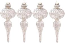 Osfvn Christmas Ornaments Mercury Glass Finial 4pcs 7.5 Inches Silver Large Hanging Ball Christmas Tree Decorations