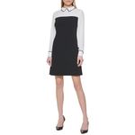 Tommy Hilfiger Women's Long Sleeve Collar Border Scuba Crepe Dress, Black, 4