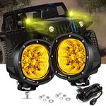 Auxbeam 4 Inch 90W Amber Fog Lights Round LED Pods Offroad Flood Lights Bar Driving Round Ditch Lights Yellow Off-Road Bumper Lights for Trucks ATV Motorcycle Boat Jeep