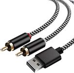 USB to 2-Male RCA Audio Aux Cable for PC Stereo Y Splitter Cord Jack Adapter Compatible with USB A Laptop, Linux,Windows, Desktops, PS4 and More Device for Amplifiers, Home Theater, Speaker (6.6FT)