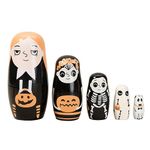 Halloween Themed Girls Nesting Dolls Skeleton Pumpkin Ghost Puppy Wooden Russian Nesting Doll Matryoshka Kid Stacking Toy Gift Dolls for Home Haunted House Halloween Party Decoration