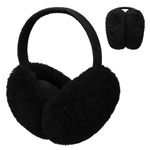 Justay Comf Foldable Ear Muffs Women Soft Thermal Fluffy Faux Fur Ear Warmers Ear Cover Head Accessories Protection from Wind Ladies Gift for Winter Outdoor Christmas,B-Black