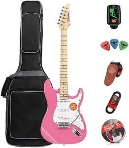 Bullfighter MS-100 Guitare électrique adulte débutant débutant Guitare rock professionnel pour homme et femme avec sac de guitare, sangle, médiators, accordeur, cordes et câble (Pink)