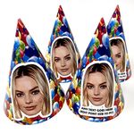 Personalised Party Hats - With Face Photo and Text of your choice - Custom Card kits For Birthdays, Weddings, Stag Dos, Hen Parties, 18th 21st 30th 40th 50th 60th - Balloons - Pack of 10