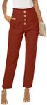 NIMIN Womens Work Pants High Waisted Paperbag Dressy Pants Linen Business Casual Pants Cotton Summer Slacks Ladies Pants with Pockets Rust Red Large