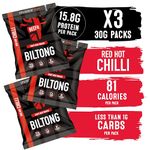 BEEFit Biltong Beef Jerky Taster Pack – Healthy High Protein Snacks, Gluten Free and Keto Friendly Snack – Perfect for On-the-Go or Fitness Enthusiasts (Red Hot Chilli, 3x30g)