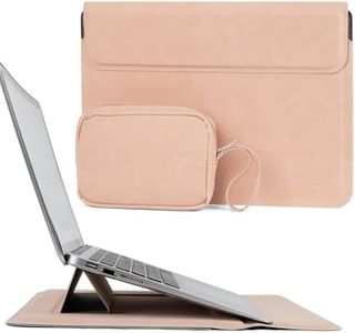 Allinside 13-14 Inch Laptop Sleeve with Stand for MacBook Air 13 2018-2024 (M2 A2681 M1 A2337)/ MacBook Pro 13 2016-2024 (M2 A2686 M1 A2338 A2251 A2289 A2159), PU Leather Case with Pouch, Pale Pink