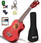iECO Soprano Ukulele Beginner Kit for Kids Adults 21 Inch Ukelele w/Case Strap Tuner Strings Picks (Mahogany)