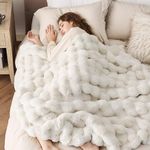 Bedsure Faux Fur Blanket, White Soft and Fluffy Blanket, Fuzzy Cozy Plush Bubble Blanket for Couch, Sofa and Bed, Thick and Warm Blanket, Luxury Throw Blanket 60x80 inches