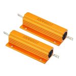 PATIKIL 100W 60 Ohm Aluminum Shell Resistor, 2 Pack Aluminum Housing Resistor Housed Case Wirewound Resistors Screw Tap Power Resistor, Golden