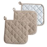 DII Cotton Terry Pot Holders, 7x7 Set of 3, Heat Resistant and Machine Washable Hot Pads for Kitchen Cooking and Baking-Stone Taupe