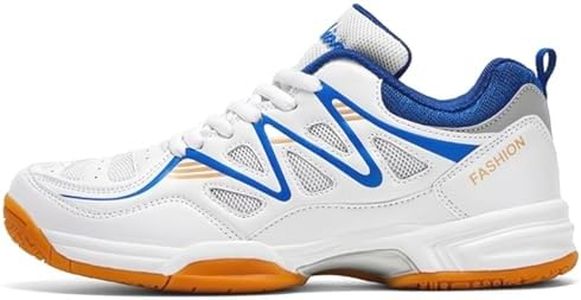 Moodeng Men's Indoor Court Shoes for Volleyball & Badminton Non-Marking Sole Breathable Lightweight, Sport Shoes Cushioning & Stable Traction White Blue Size 10.5