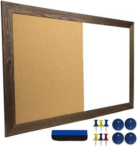 Excello Global Products Dry Erase Cork Board Combo: Magnetic White Board with Cork Bulletin & Rustic Wooden Frame for Home, School, Office - 24"x36"