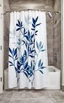 iDesign Leaves Shower Curtain, Polyester Bathroom Curtain With Leaf Motif, Navy/Grey