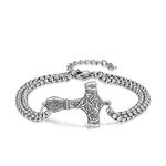 KINGWHYTE Thor Hammer Mjolnir Bracelet 925 Sterling Silver Men Adjustable Amulet Bracelet Vintage Viking Bracelet Jewellery Gift for Father Son