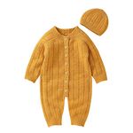 Newborn Baby Girl Boy Cable Knit Sweater Romper Infant Long Sleeve Onesie Jumpsuit with Hat Soft (S1-Yellow, 3-6 Months)