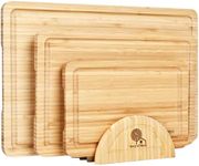 [Skovtree] Bamboo Cutting Board 3 Pieces Set, Chopping Board with Juice Groove, Stand and Easy Grip Handle for Meat Vegetables Cheese and Fruits.