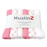 MuslinZ 6pk Baby Muslin Squares - Baby Burp Cloth - Newborn Essential mulit-use - Soft and Absorbent 100% Cotton 70x70cm (Bright Pink Mix)