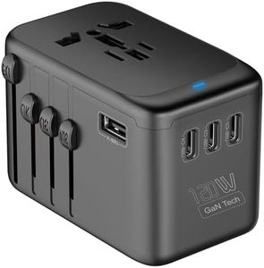 JMFONE Universal Travel Adapter with GaN 120W,International Power Adapter with 4 USB-C+1 USB-A Charging Ports, Worldwide Outlet for US to European Europe UK AUS