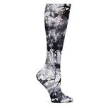 Nurse Mates Wide Calf Socks | 12-14 mmHg Compression | Up to 22" for Large Calf | Comfortable | 1 Pair | Black-Grey Tie Dye